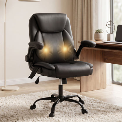 Artiss 2 Point Massage Office Chair Leather Mid Back Black-Furniture > Office-PEROZ Accessories
