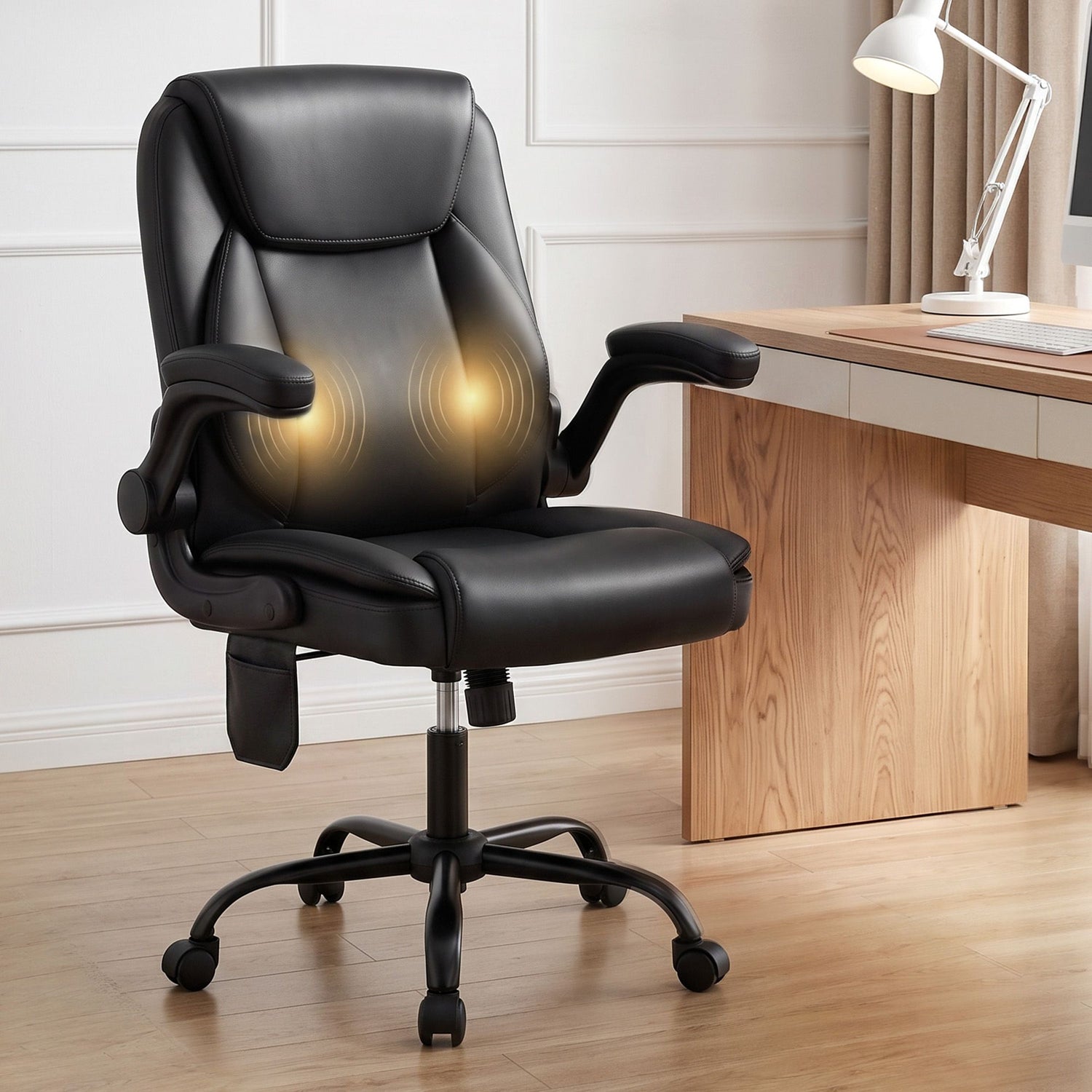 Artiss 2 Point Massage Office Chair Leather Mid Back Black-Furniture > Office-PEROZ Accessories