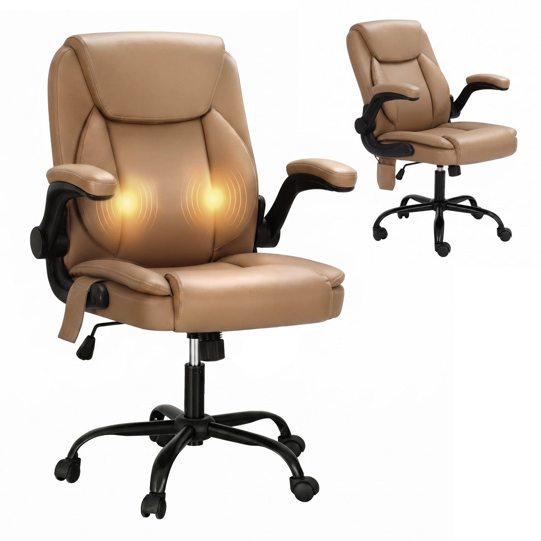 Artiss 2 Point Massage Office Chair Leather Mid Back Espresso-Furniture > Office-PEROZ Accessories