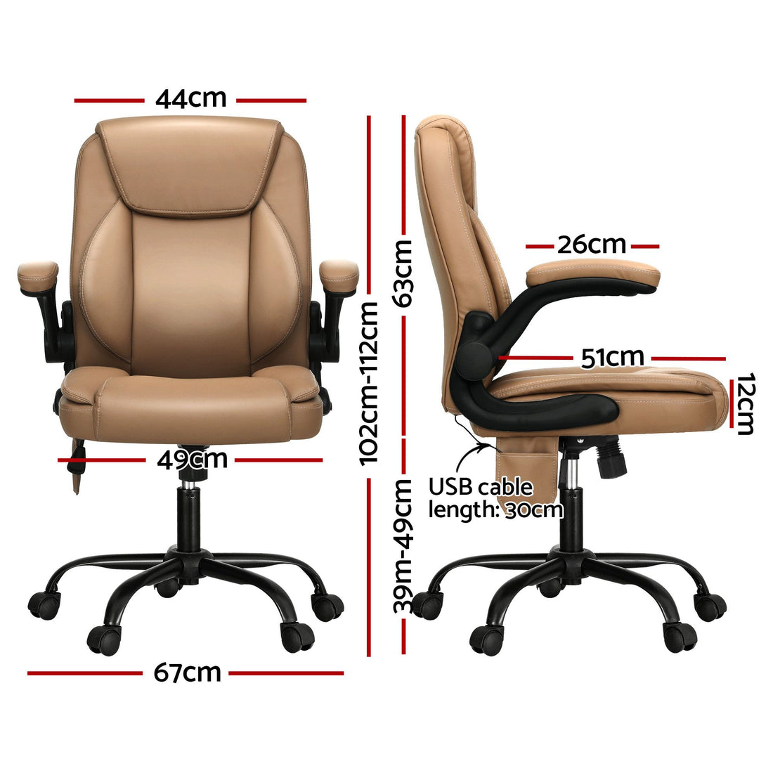 Artiss 2 Point Massage Office Chair Leather Mid Back Espresso-Furniture > Office-PEROZ Accessories
