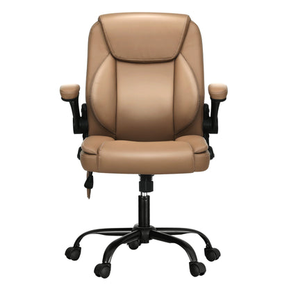 Artiss 2 Point Massage Office Chair Leather Mid Back Espresso-Furniture > Office-PEROZ Accessories