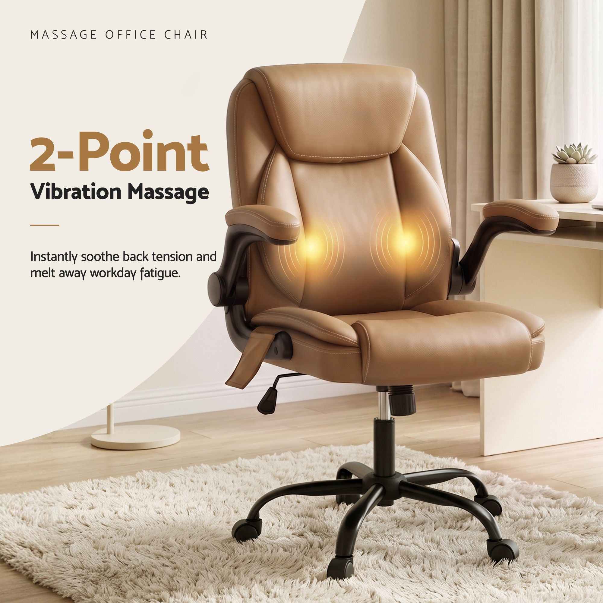 Artiss 2 Point Massage Office Chair Leather Mid Back Espresso-Furniture > Office-PEROZ Accessories