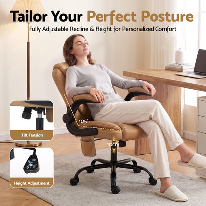Artiss 2 Point Massage Office Chair Leather Mid Back Espresso-Furniture > Office-PEROZ Accessories