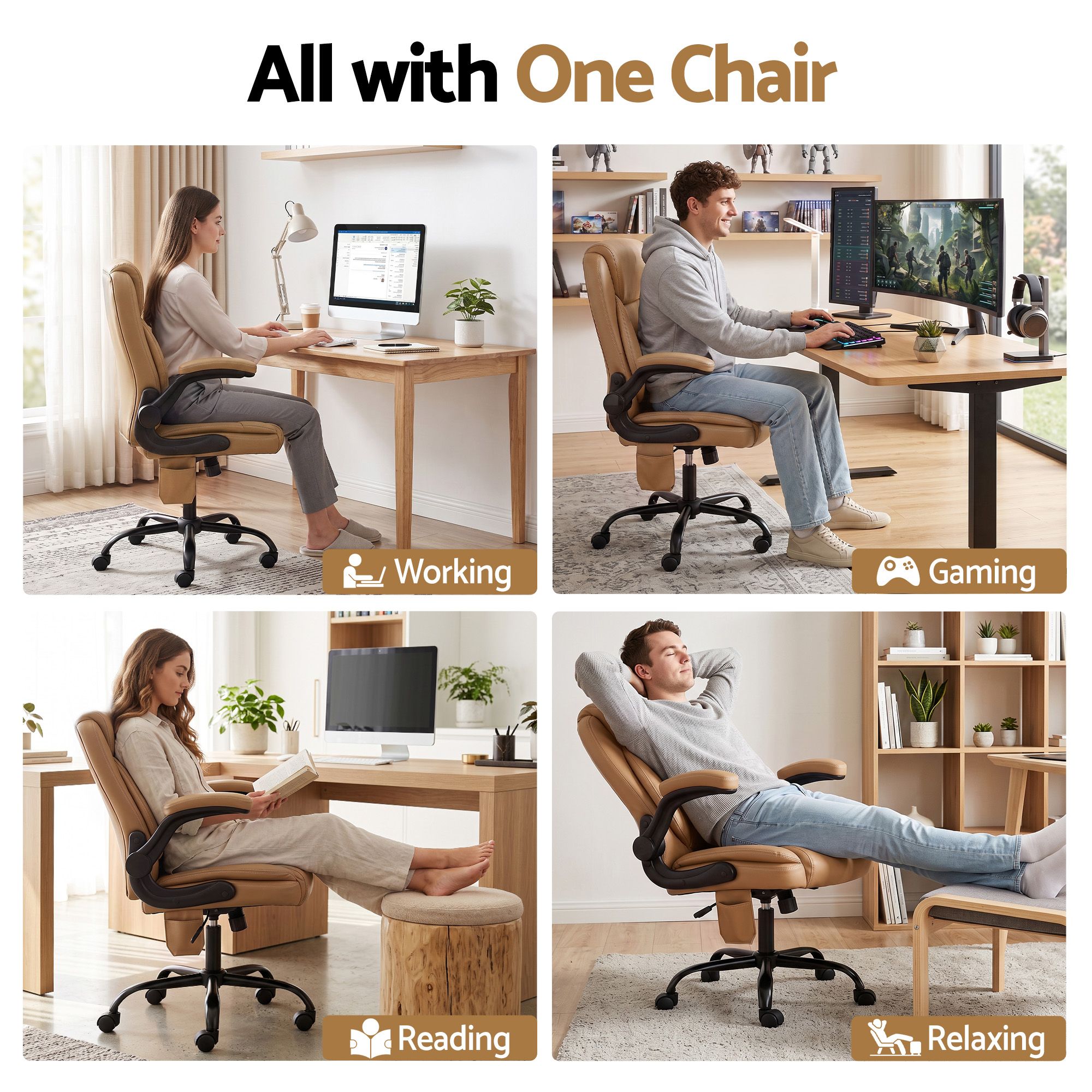 Artiss 2 Point Massage Office Chair Leather Mid Back Espresso-Furniture > Office-PEROZ Accessories