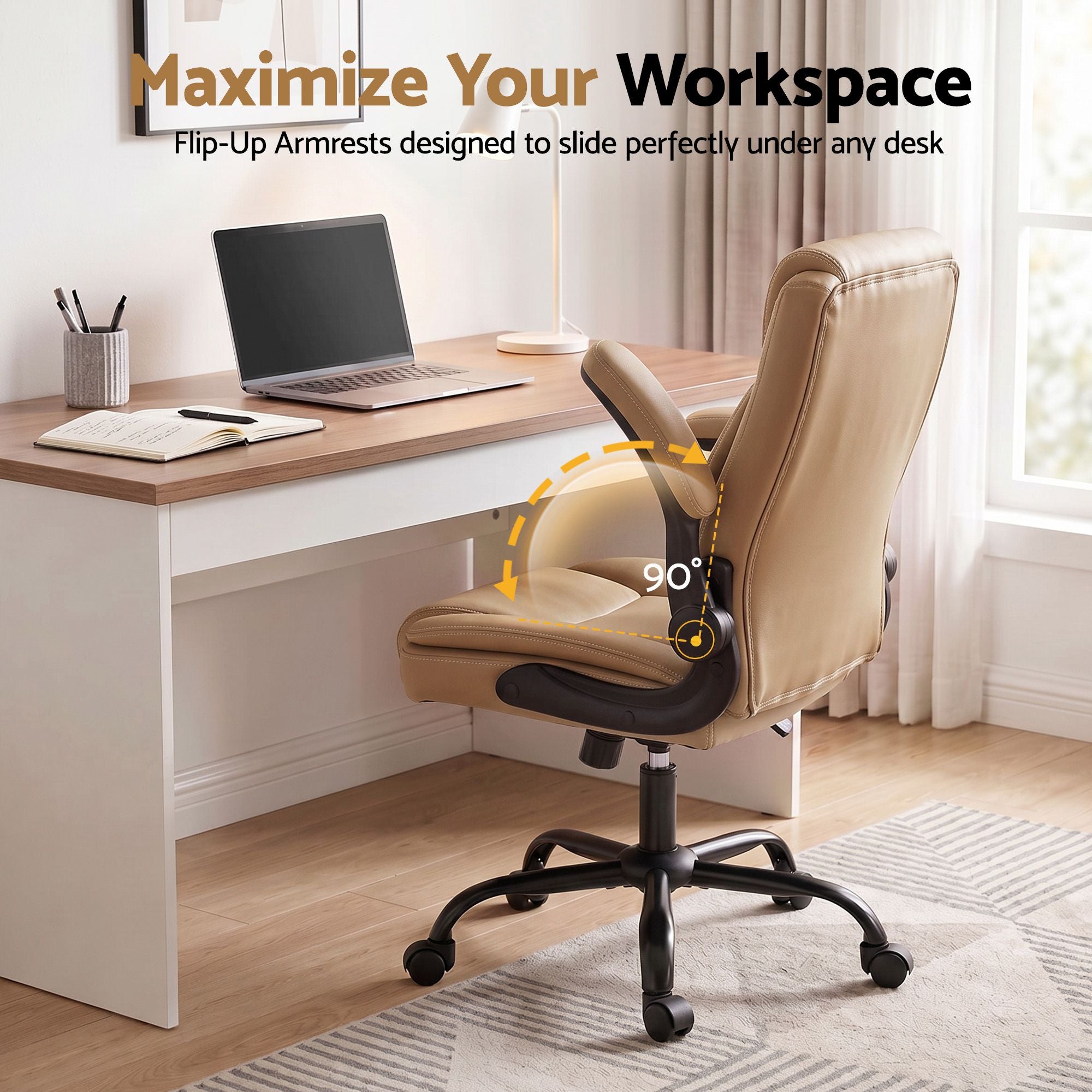 Artiss 2 Point Massage Office Chair Leather Mid Back Espresso-Furniture > Office-PEROZ Accessories