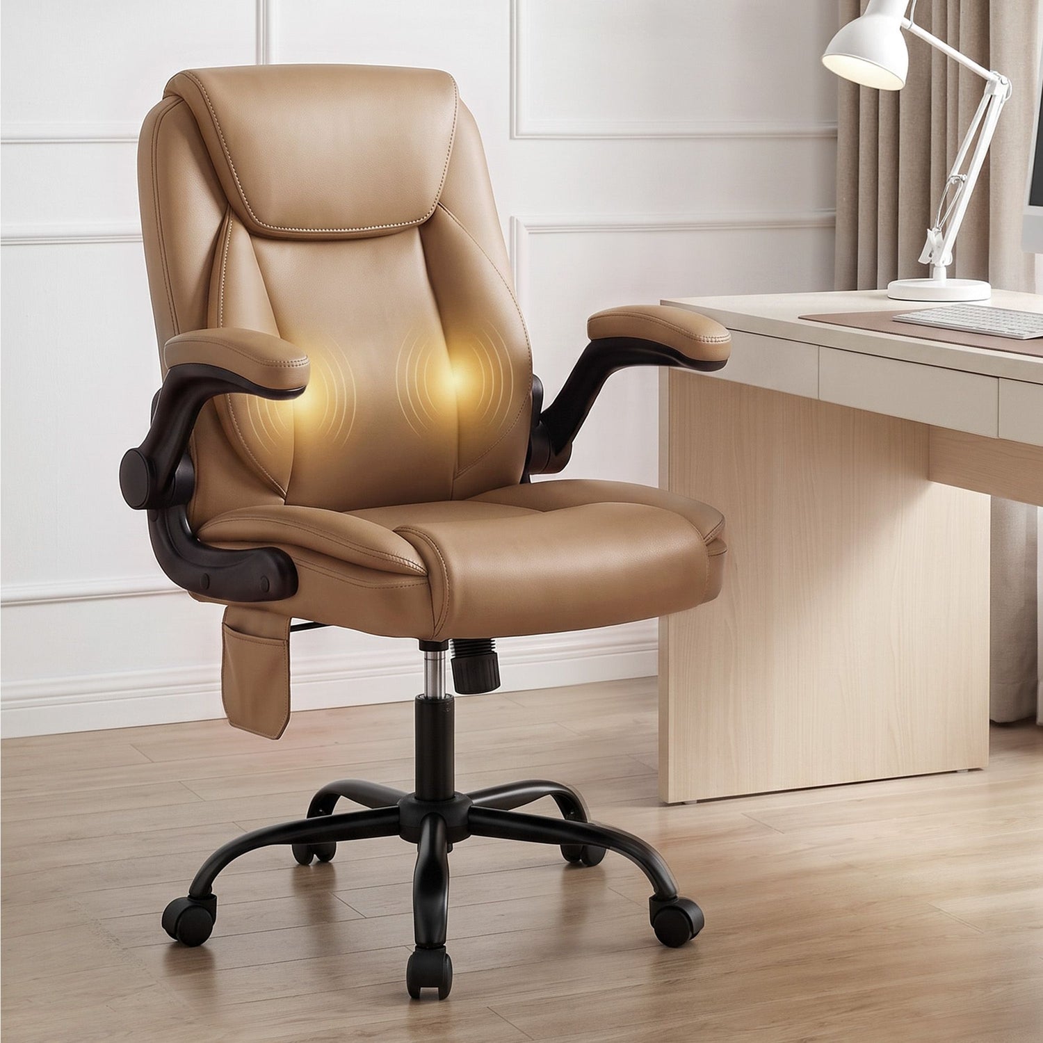 Artiss 2 Point Massage Office Chair Leather Mid Back Espresso-Furniture > Office-PEROZ Accessories