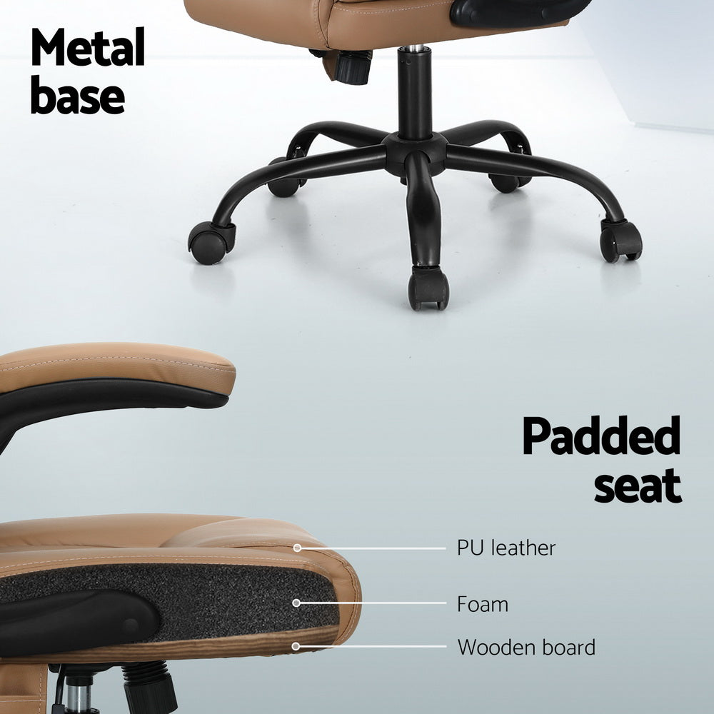 Artiss 2 Point Massage Office Chair Leather Mid Back Espresso-Furniture &gt; Office-PEROZ Accessories