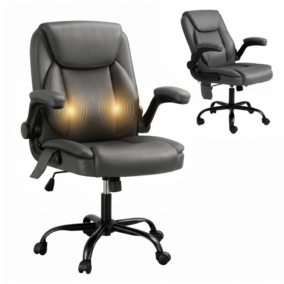 Artiss 2 Point Massage Office Chair Leather Mid Back Grey-Furniture > Office-PEROZ Accessories