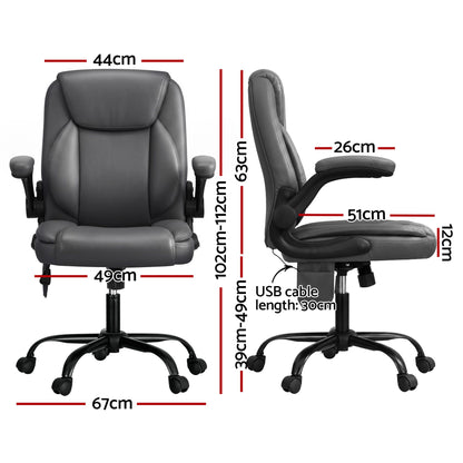 Artiss 2 Point Massage Office Chair Leather Mid Back Grey-Furniture > Office-PEROZ Accessories