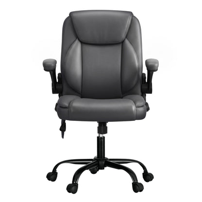 Artiss 2 Point Massage Office Chair Leather Mid Back Grey-Furniture > Office-PEROZ Accessories