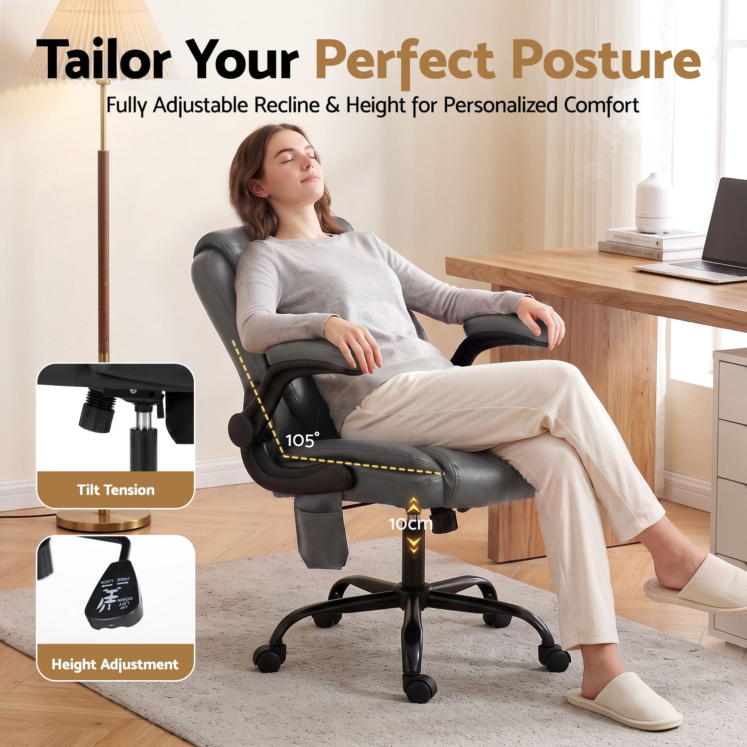 Artiss 2 Point Massage Office Chair Leather Mid Back Grey-Furniture > Office-PEROZ Accessories