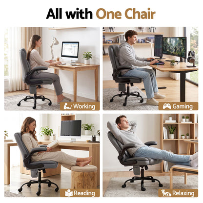 Artiss 2 Point Massage Office Chair Leather Mid Back Grey-Furniture > Office-PEROZ Accessories