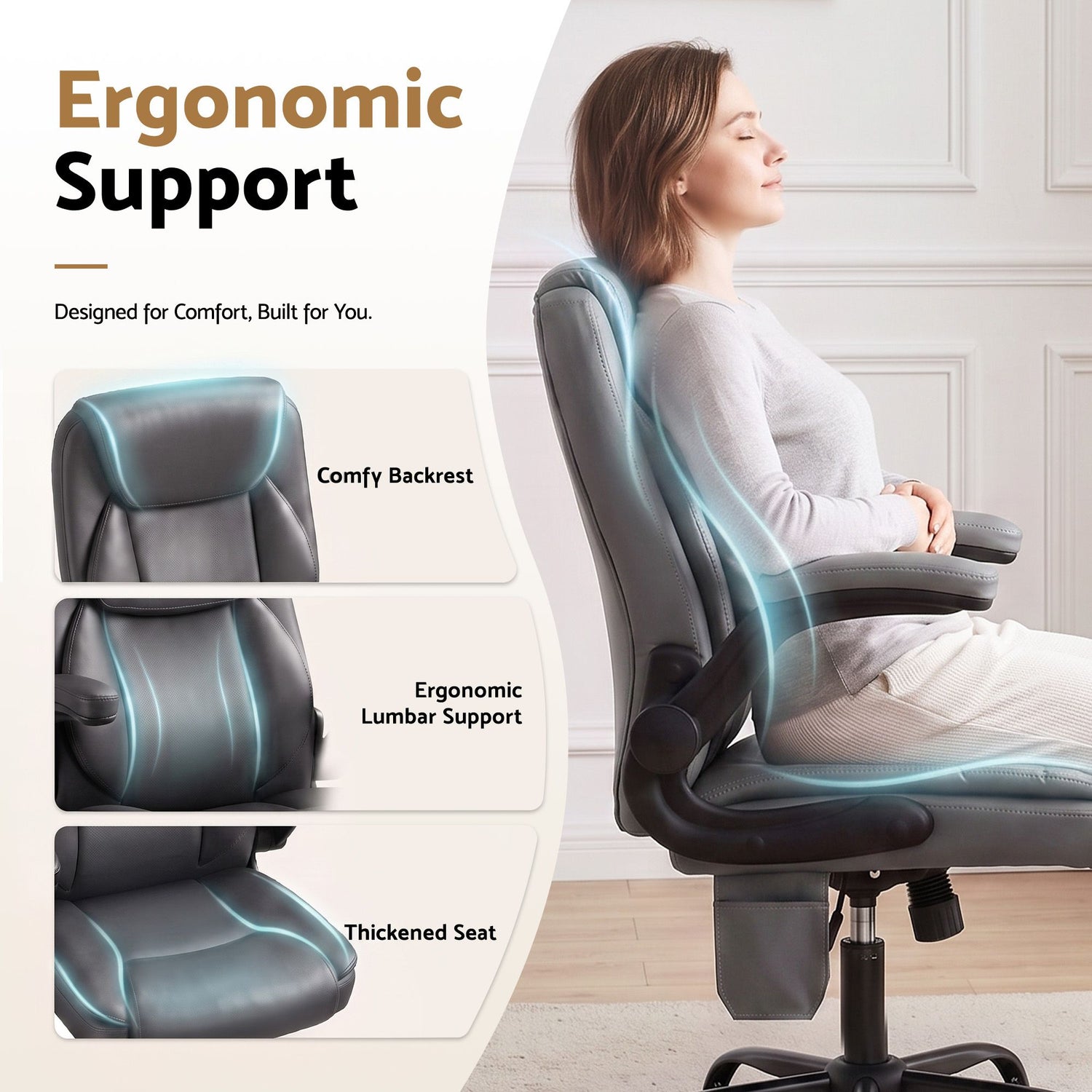 Artiss 2 Point Massage Office Chair Leather Mid Back Grey-Furniture > Office-PEROZ Accessories