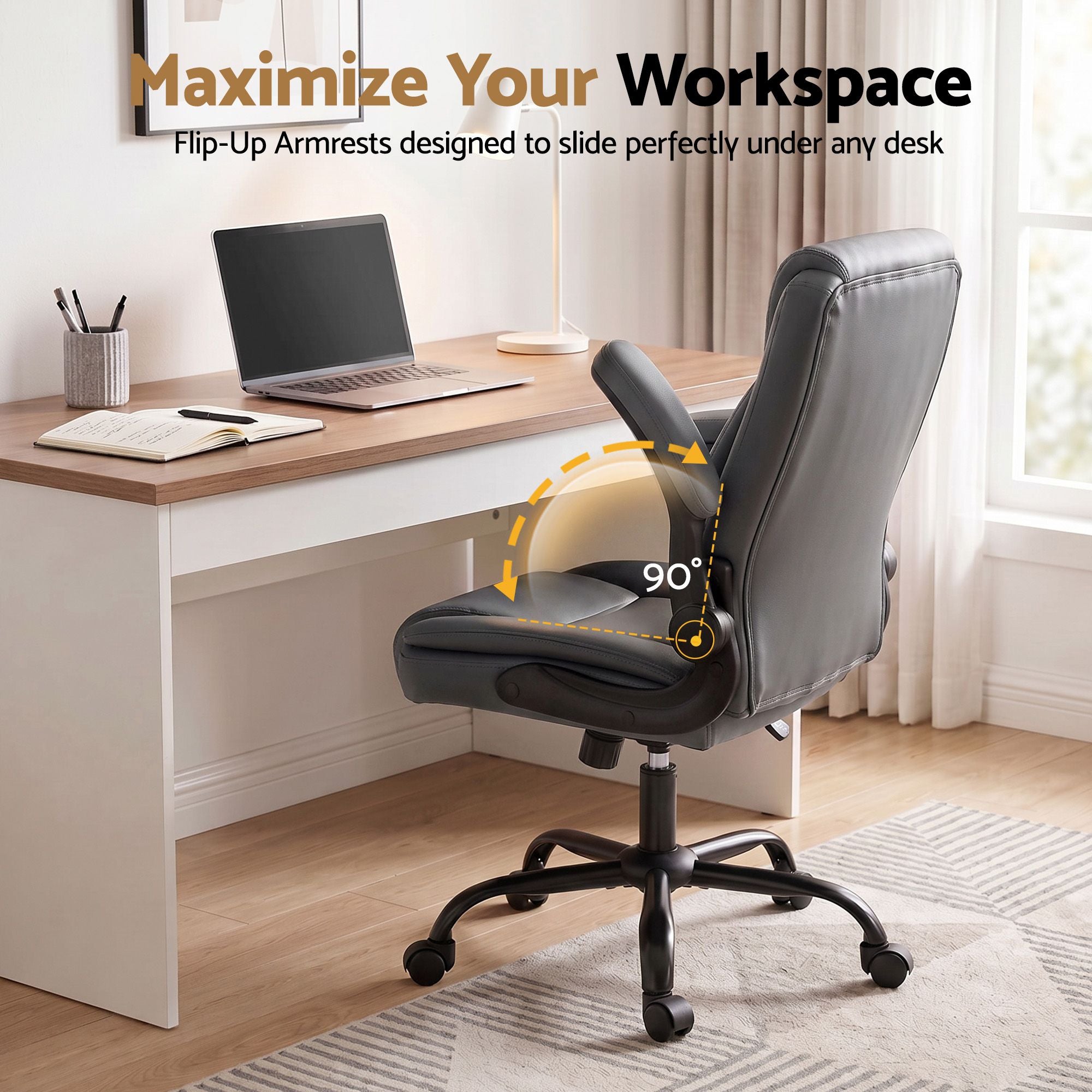 Artiss 2 Point Massage Office Chair Leather Mid Back Grey-Furniture > Office-PEROZ Accessories