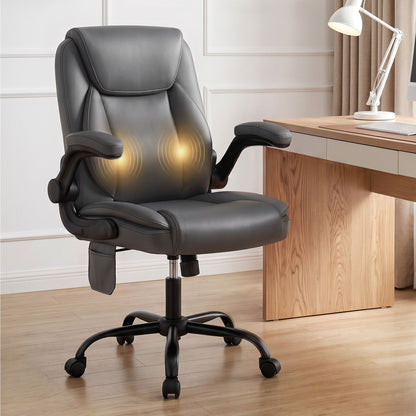 Artiss 2 Point Massage Office Chair Leather Mid Back Grey-Furniture > Office-PEROZ Accessories
