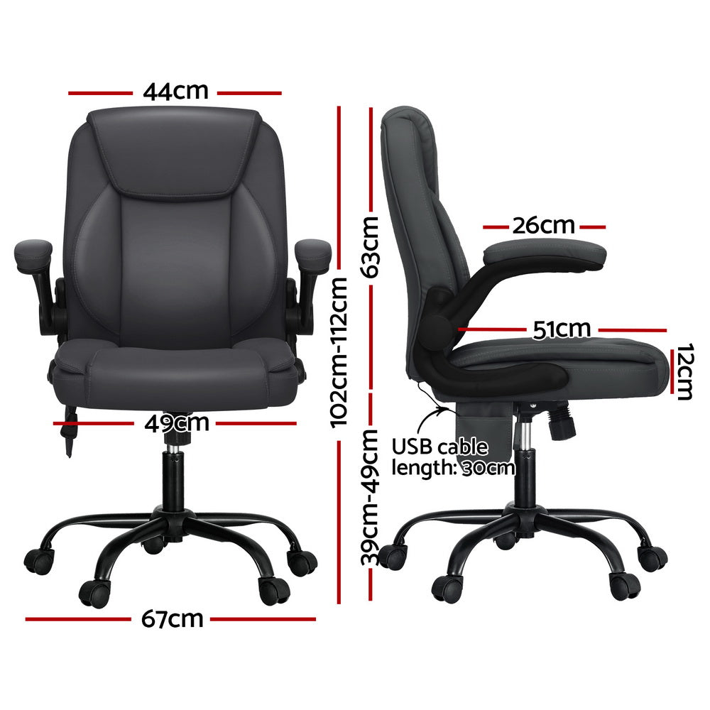Artiss 2 Point Massage Office Chair Leather Mid Back Grey-Furniture &gt; Office-PEROZ Accessories