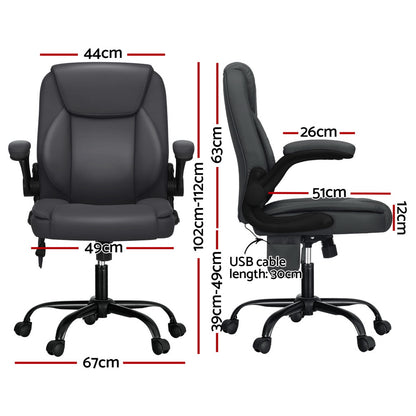 Artiss 2 Point Massage Office Chair Leather Mid Back Grey-Furniture &gt; Office-PEROZ Accessories