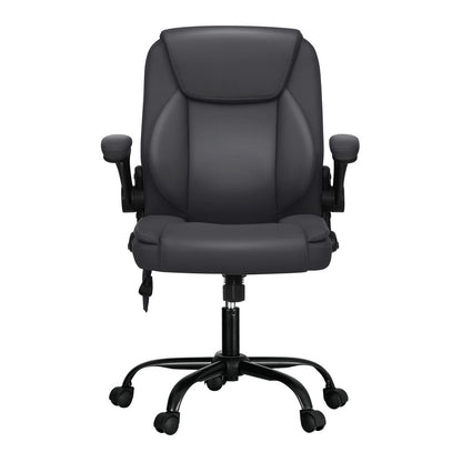 Artiss 2 Point Massage Office Chair Leather Mid Back Grey-Furniture &gt; Office-PEROZ Accessories