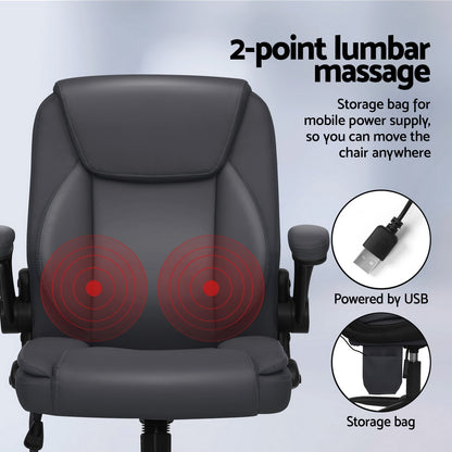 Artiss 2 Point Massage Office Chair Leather Mid Back Grey-Furniture &gt; Office-PEROZ Accessories