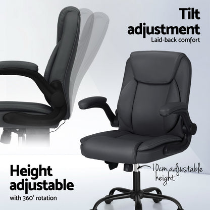 Artiss 2 Point Massage Office Chair Leather Mid Back Grey-Furniture &gt; Office-PEROZ Accessories