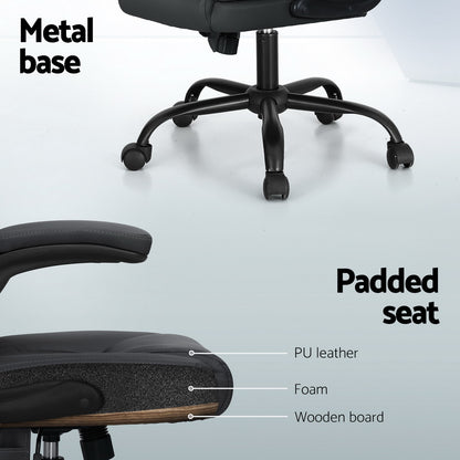 Artiss 2 Point Massage Office Chair Leather Mid Back Grey-Furniture &gt; Office-PEROZ Accessories