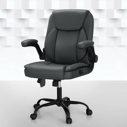 Artiss 2 Point Massage Office Chair Leather Mid Back Grey-Furniture &gt; Office-PEROZ Accessories