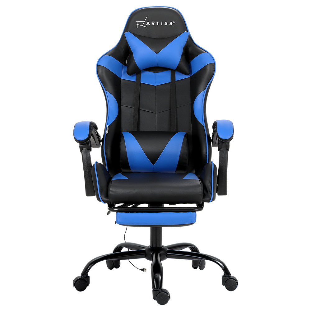 Artiss 2 Point Massage Gaming Office Chair Footrest Blue-Furniture &gt; Office-PEROZ Accessories