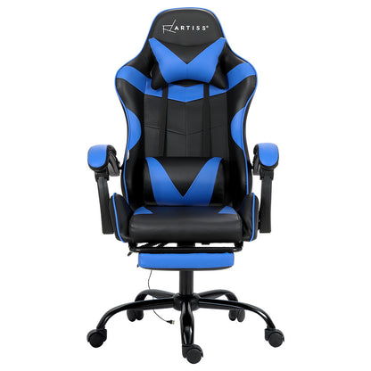 Artiss 2 Point Massage Gaming Office Chair Footrest Blue-Furniture &gt; Office-PEROZ Accessories