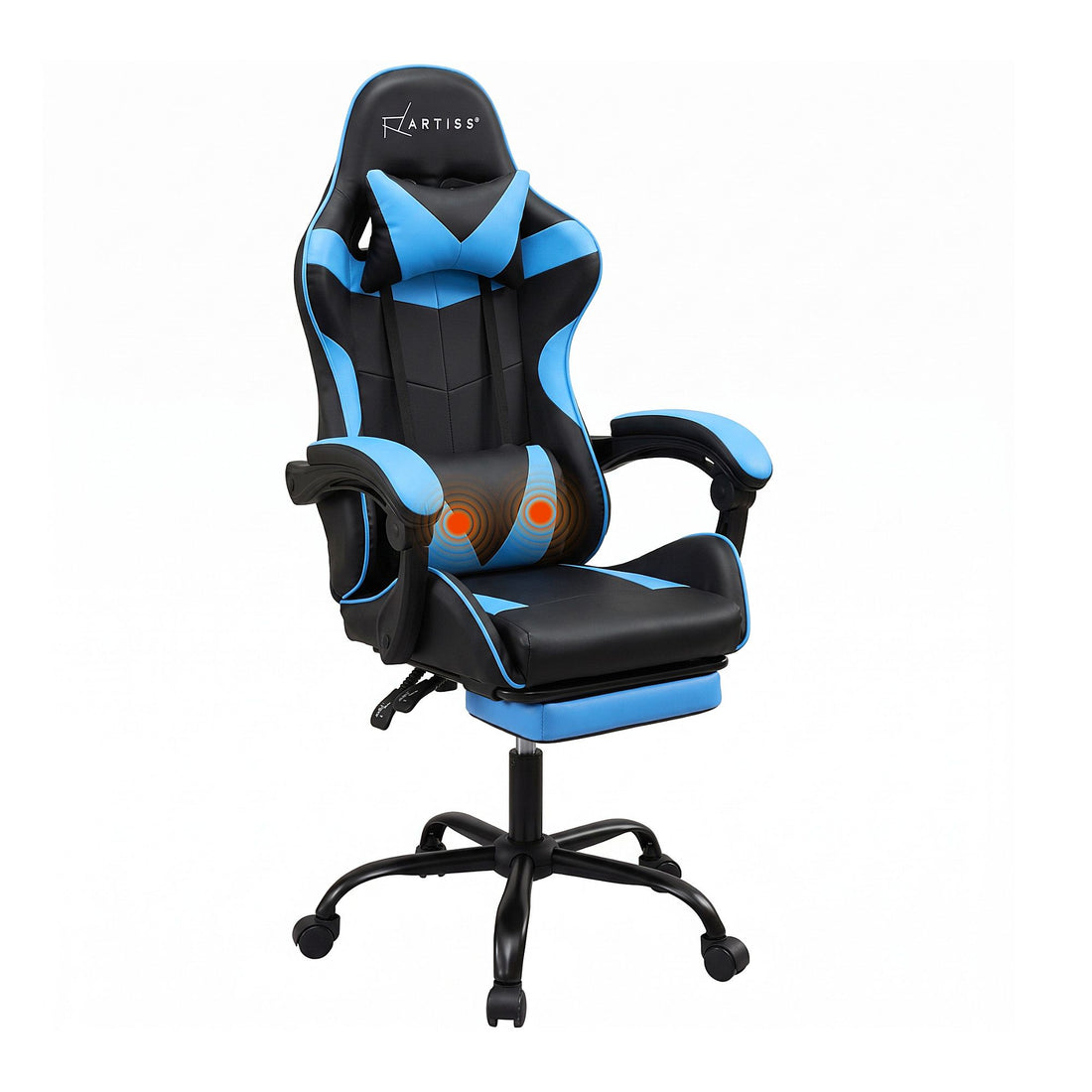Artiss 2 Point Massage Gaming Office Chair Footrest Cyan Blue-Furniture > Bar Stools &amp; Chairs-PEROZ Accessories