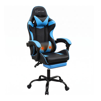 Artiss 2 Point Massage Gaming Office Chair Footrest Cyan Blue-Furniture > Bar Stools &amp; Chairs-PEROZ Accessories