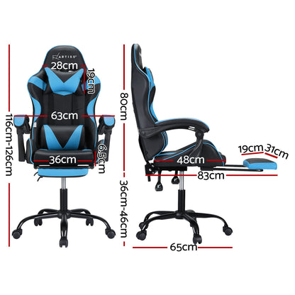 Artiss 2 Point Massage Gaming Office Chair Footrest Cyan Blue-Furniture > Bar Stools &amp; Chairs-PEROZ Accessories