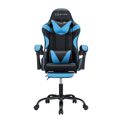 Artiss 2 Point Massage Gaming Office Chair Footrest Cyan Blue-Furniture > Bar Stools &amp; Chairs-PEROZ Accessories