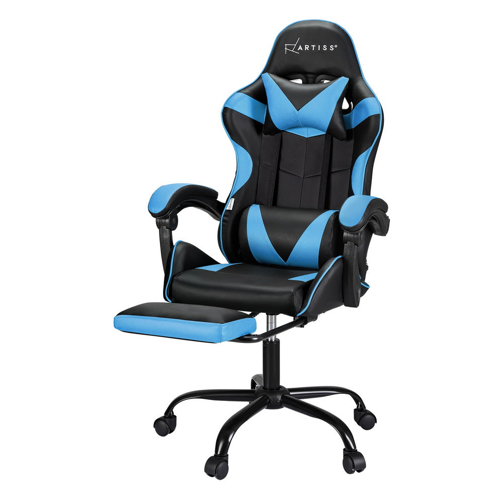 Artiss 2 Point Massage Gaming Office Chair Footrest Cyan Blue-Furniture &gt; Bar Stools &amp; Chairs-PEROZ Accessories