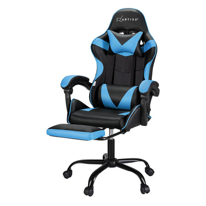 Artiss 2 Point Massage Gaming Office Chair Footrest Cyan Blue-Furniture &gt; Bar Stools &amp; Chairs-PEROZ Accessories