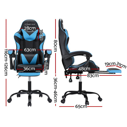 Artiss 2 Point Massage Gaming Office Chair Footrest Cyan Blue-Furniture &gt; Bar Stools &amp; Chairs-PEROZ Accessories