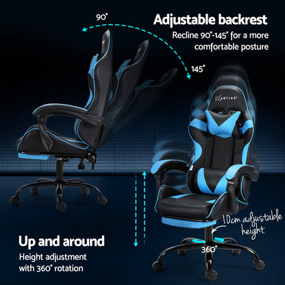 Artiss 2 Point Massage Gaming Office Chair Footrest Cyan Blue-Furniture &gt; Bar Stools &amp; Chairs-PEROZ Accessories