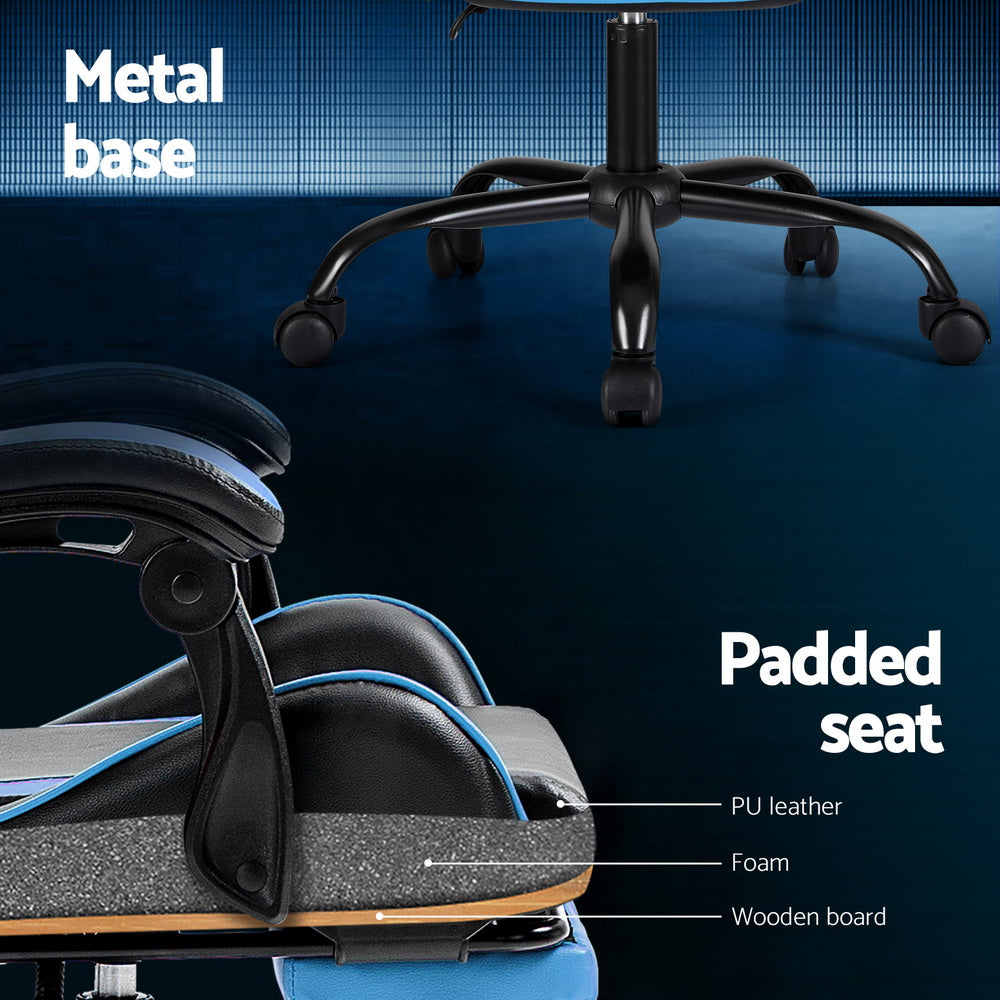 Artiss 2 Point Massage Gaming Office Chair Footrest Cyan Blue-Furniture &gt; Bar Stools &amp; Chairs-PEROZ Accessories