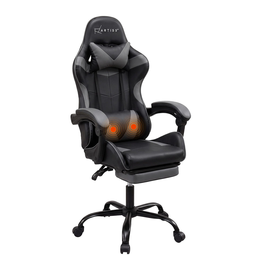 Artiss 2 Point Massage Gaming Office Chair Footrest Grey-Furniture > Bar Stools &amp; Chairs-PEROZ Accessories