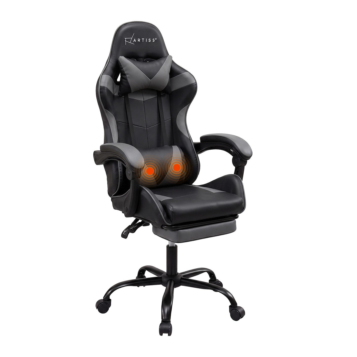 Artiss 2 Point Massage Gaming Office Chair Footrest Grey-Furniture > Bar Stools &amp; Chairs-PEROZ Accessories