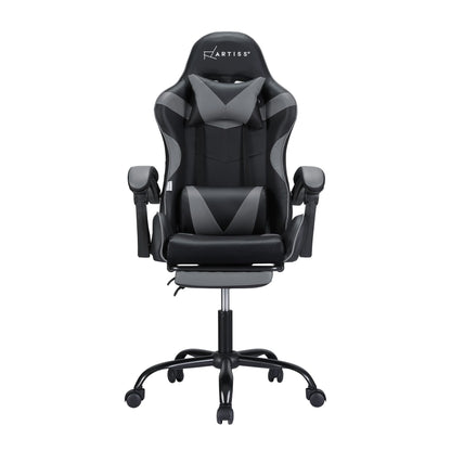 Artiss 2 Point Massage Gaming Office Chair Footrest Grey-Furniture > Bar Stools &amp; Chairs-PEROZ Accessories