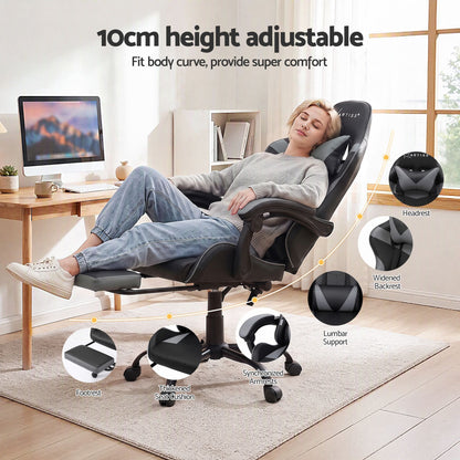 Artiss 2 Point Massage Gaming Office Chair Footrest Grey-Furniture > Bar Stools &amp; Chairs-PEROZ Accessories