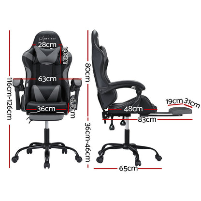 Artiss 2 Point Massage Gaming Office Chair Footrest Grey-Furniture &gt; Bar Stools &amp; Chairs-PEROZ Accessories