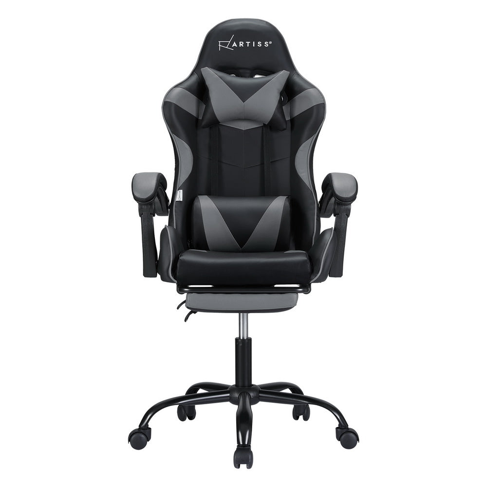 Artiss 2 Point Massage Gaming Office Chair Footrest Grey-Furniture &gt; Bar Stools &amp; Chairs-PEROZ Accessories