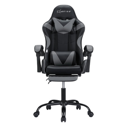 Artiss 2 Point Massage Gaming Office Chair Footrest Grey-Furniture &gt; Bar Stools &amp; Chairs-PEROZ Accessories