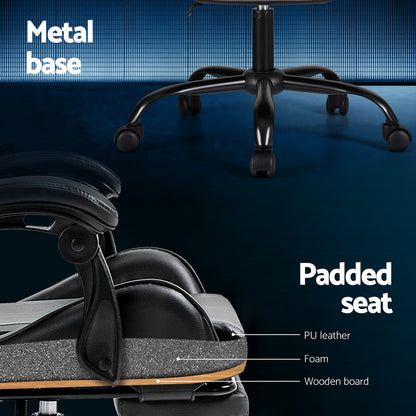 Artiss 2 Point Massage Gaming Office Chair Footrest Grey-Furniture &gt; Bar Stools &amp; Chairs-PEROZ Accessories