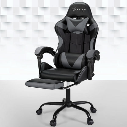 Artiss 2 Point Massage Gaming Office Chair Footrest Grey-Furniture &gt; Bar Stools &amp; Chairs-PEROZ Accessories