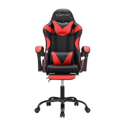 Artiss 2 Point Massage Gaming Office Chair Footrest Red-Furniture > Bar Stools &amp; Chairs-PEROZ Accessories