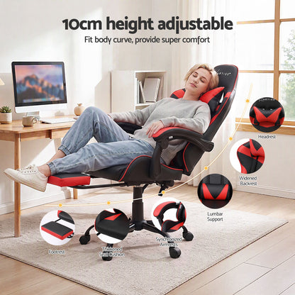 Artiss 2 Point Massage Gaming Office Chair Footrest Red-Furniture > Bar Stools &amp; Chairs-PEROZ Accessories