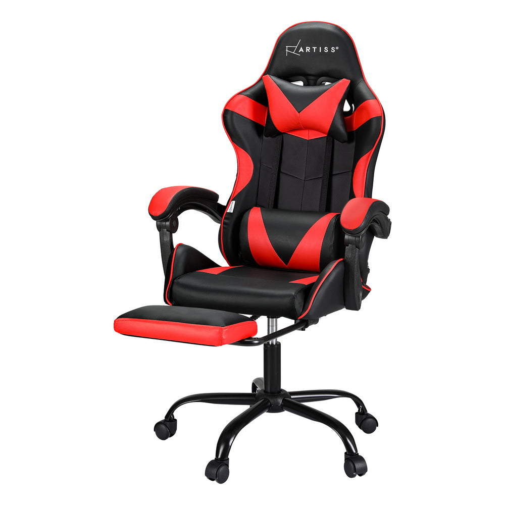 Artiss 2 Point Massage Gaming Office Chair Footrest Red-Furniture &gt; Bar Stools &amp; Chairs-PEROZ Accessories
