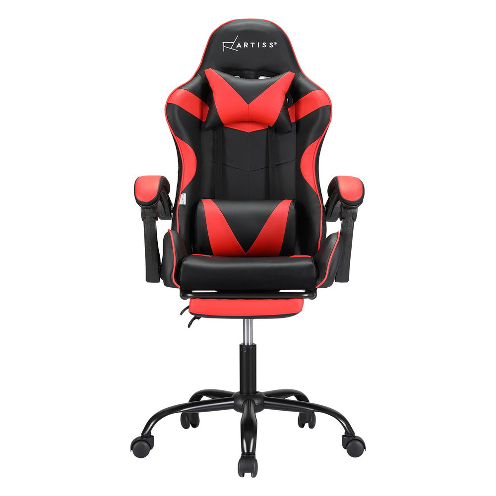 Artiss 2 Point Massage Gaming Office Chair Footrest Red-Furniture &gt; Bar Stools &amp; Chairs-PEROZ Accessories